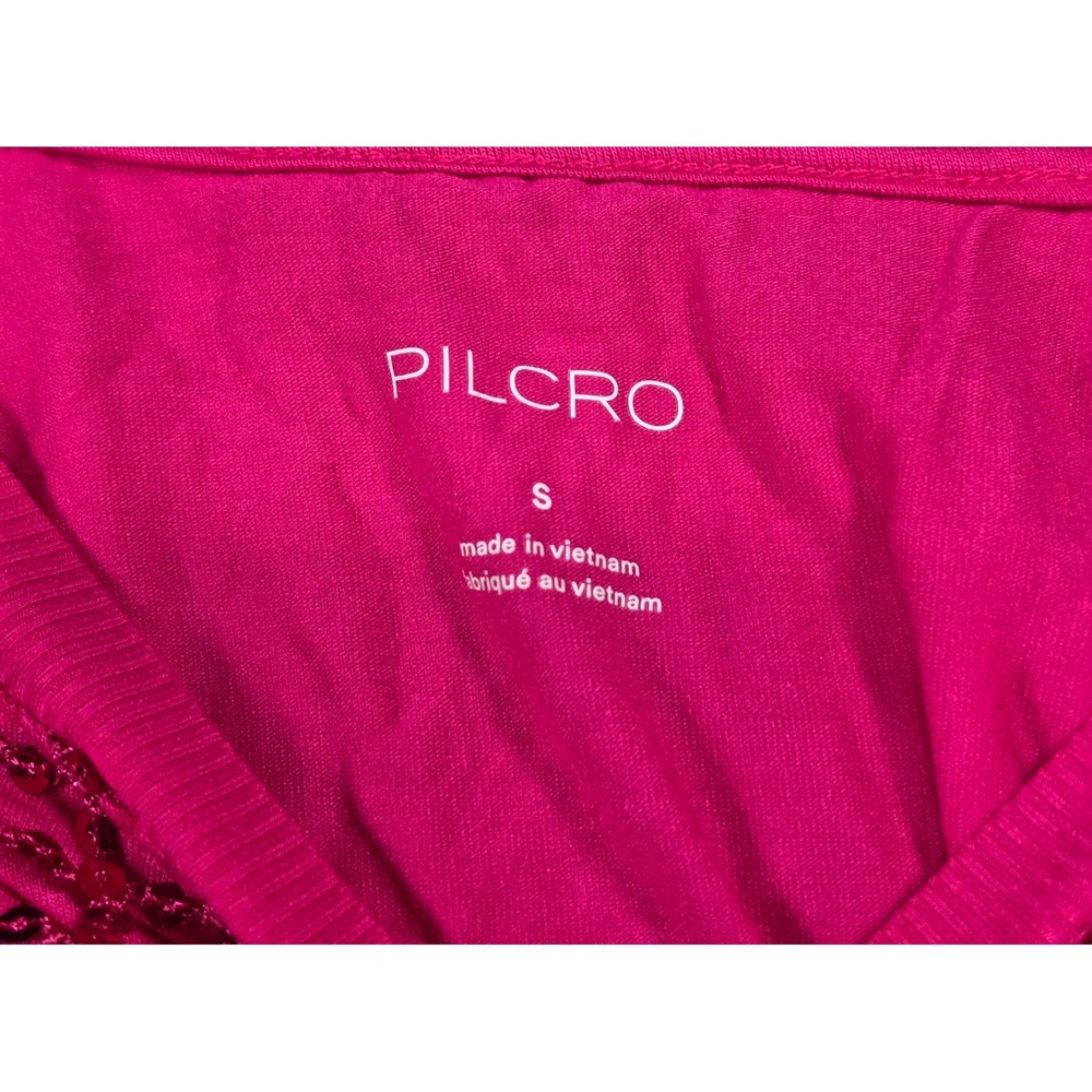 Pilcro Sequin Mesh Top Women Small Pink NWT Anthropologie Long Sleeve Magenta - Picture 7 of 13